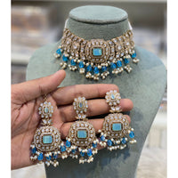 Hira Collections Elegant Pota Stone And Austrian Stone Pearl Choker Necklace Set