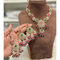 Hira Collections Elegant Pota Stone And Austrian Stone Pearl Necklace Set