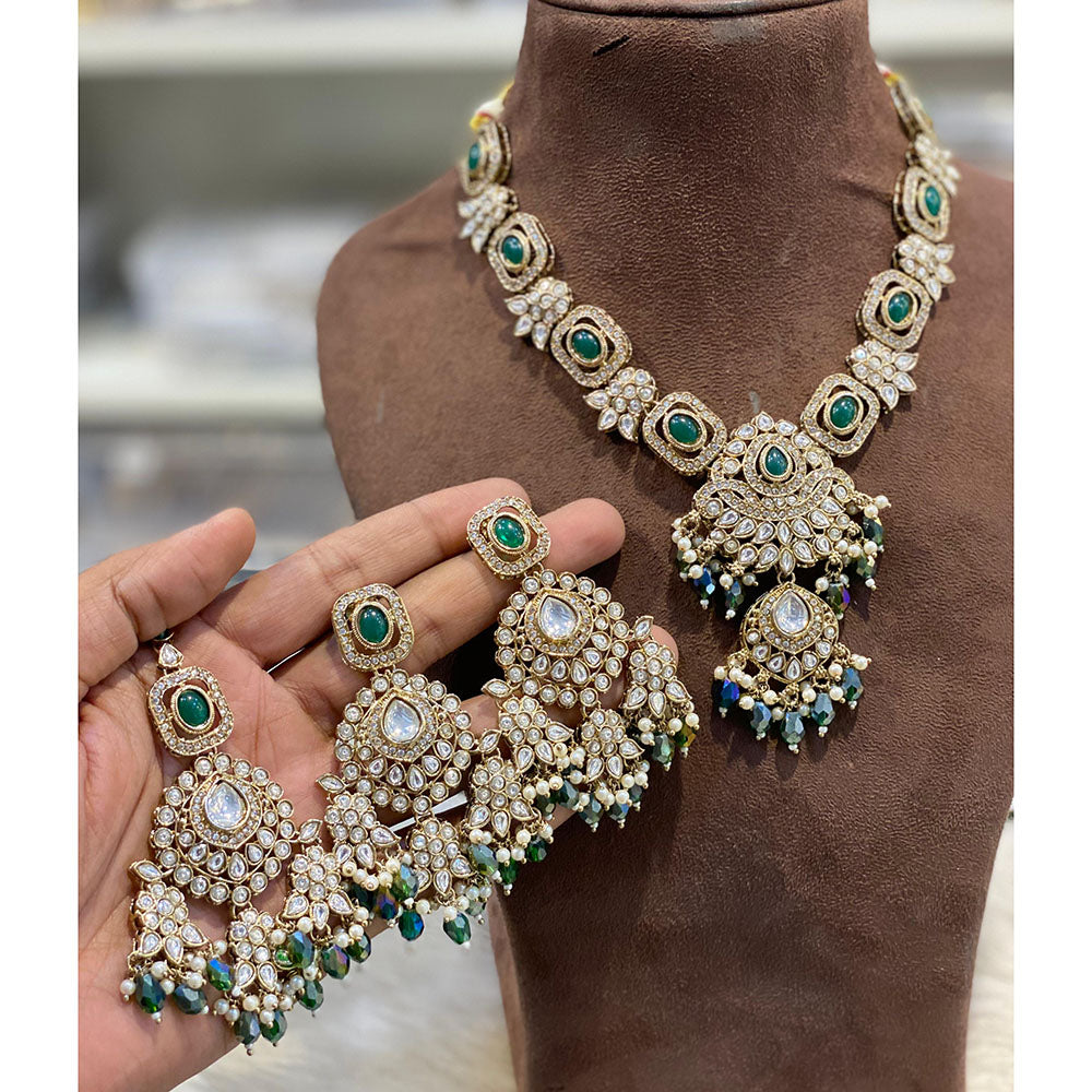 Hira Collections Elegant Pota Stone And Austrian Stone Pearl Necklace Set