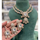 Hira Collections Elegant Pota Stone And Austrian Stone Pearl Necklace Set 