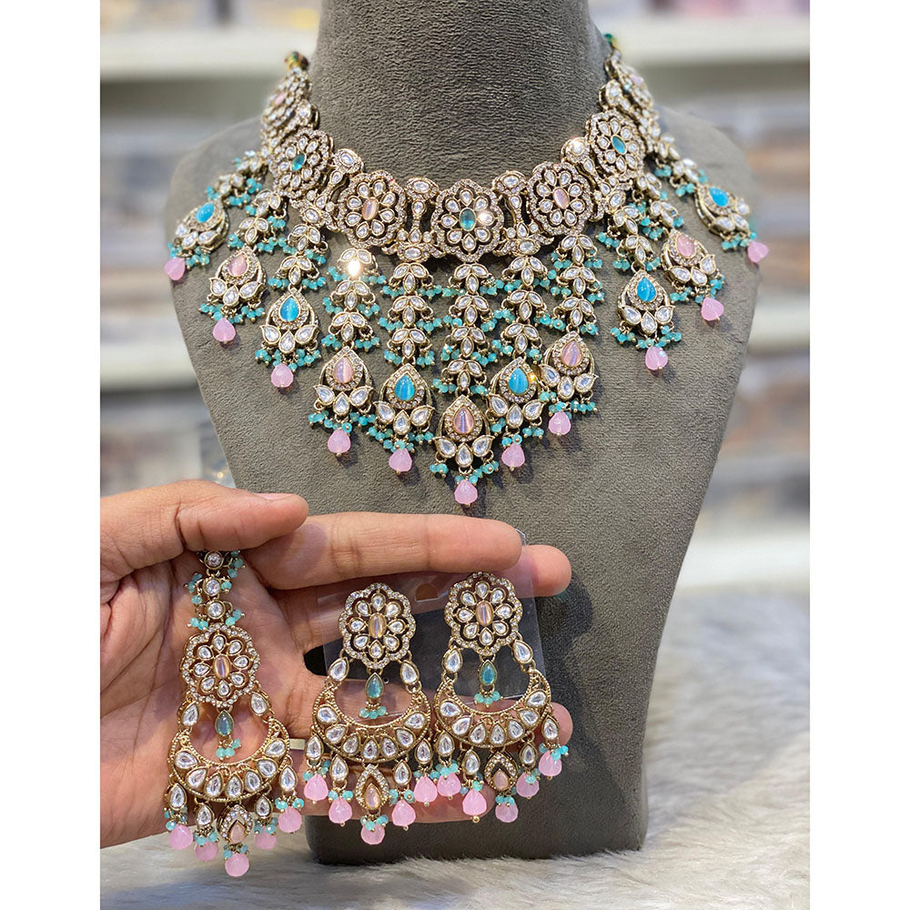 Hira Collections Elegant Pota Stone And Austrian Stone Pearl Choker Necklace Set 