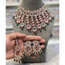 Hira Collections Elegant Pota Stone And Austrian Stone Pearl Choker Necklace Set