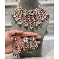 Hira Collections Elegant Pota Stone And Austrian Stone Pearl Choker Necklace Set