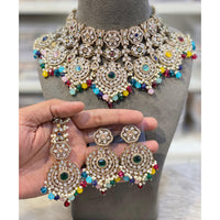 Hira Collections Elegant Pota Stone And Austrian Stone Pearl Choker Necklace Set