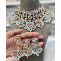 Hira Collections Elegant Pota Stone And Austrian Stone Pearl Choker Necklace Set