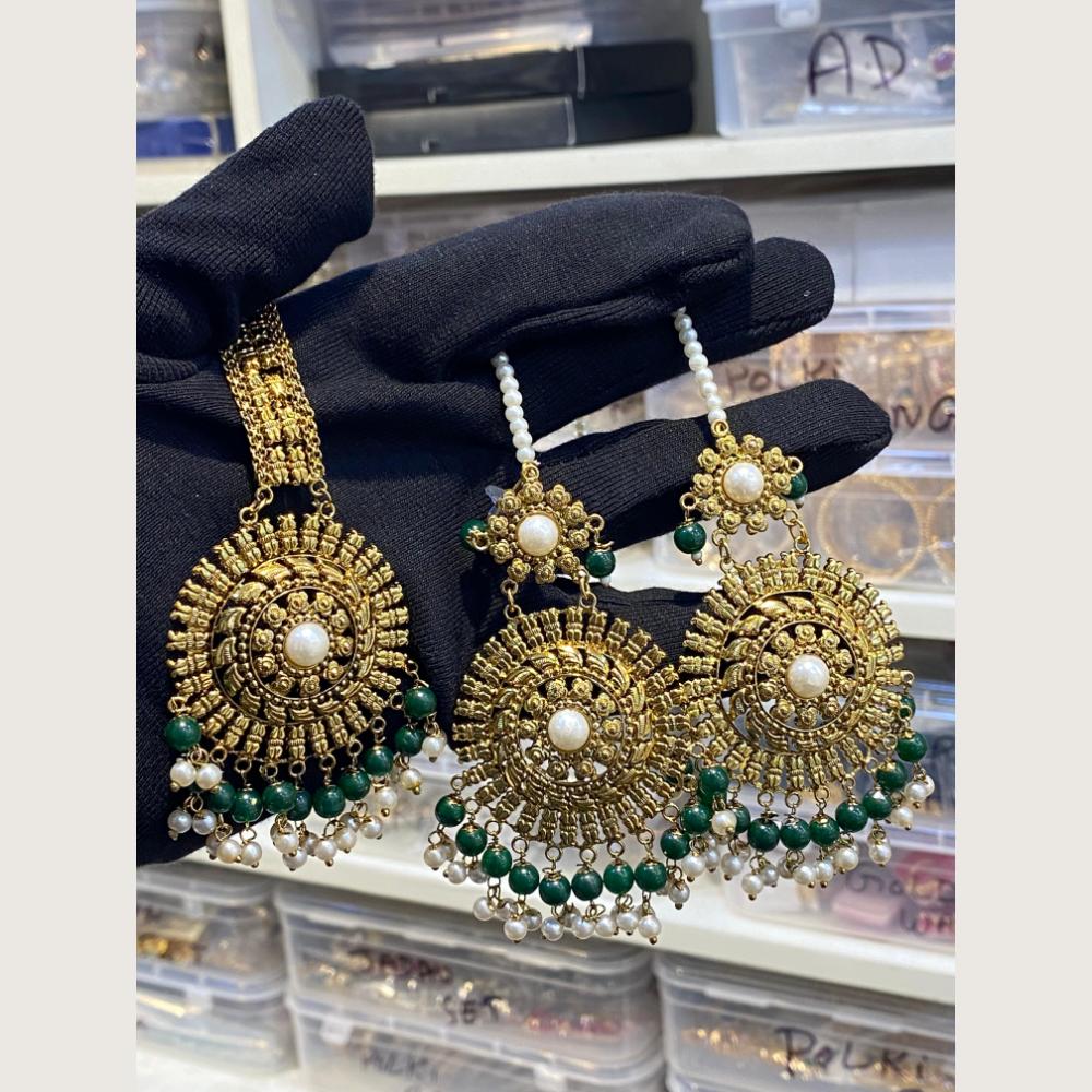 Hira Collections Stylish Beads And Pearl Dangler Earrings With Maang Tikka