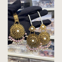 Hira Collections Stylish Beads And Pearl Dangler Earrings With Maang Tikka