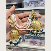 Hira Collections Stylish Beads And Pearl Dangler Earrings With Maang Tikka