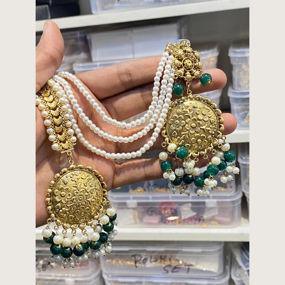 Hira Collections Stylish Beads And Pearl Dangler Earrings With Maang Tikka