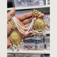 Hira Collections Stylish Beads And Pearl Dangler Earrings With Maang Tikka