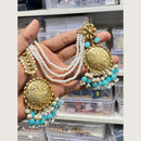 Hira Collections Stylish Beads And Pearl Dangler Earrings With Maang Tikka