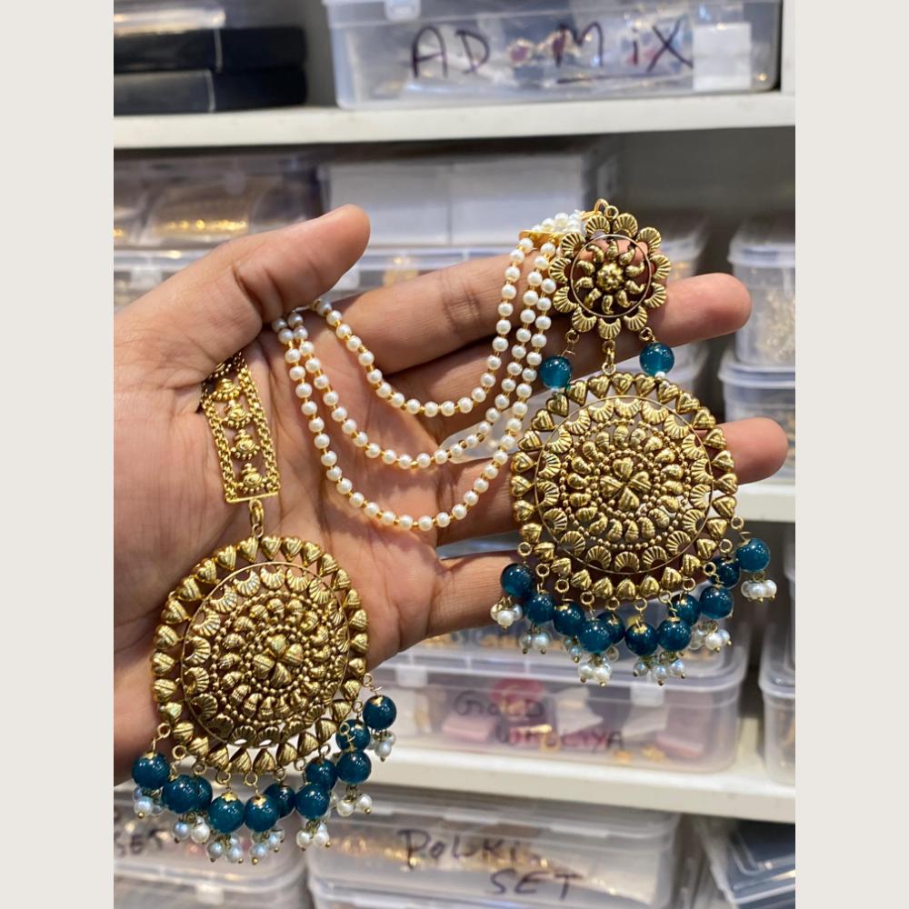 Hira Collections Stylish Beads And Pearl Dangler Earrings With Maang Tikka