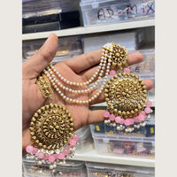 Hira Collections Stylish Beads And Pearl Dangler Earrings With Maang Tikka