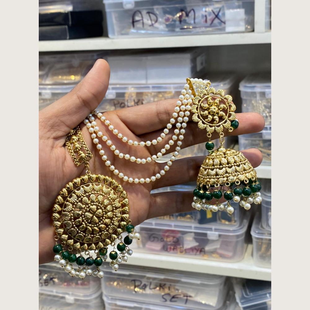 Hira Collections Stylish Beads And Pearl Jhumki Earrings With Maang Tikka