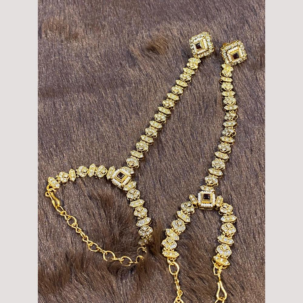 Hira Collections Designer Kundan Stone And Pearl Hand Harness