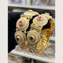 Hira Collections Royal Pota Stone And Pearl Openable Meenakari Bangles Set