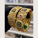 Hira Collections Royal Pota Stone And Pearl Openable Bangles Set