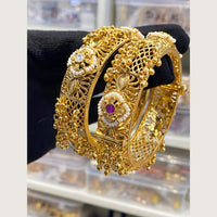 Hira Collections Royal Pota Stone And Pearl Openable Bangles Set
