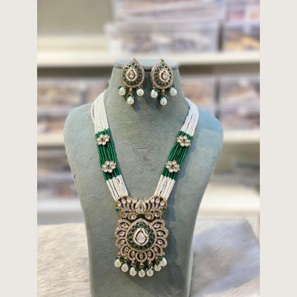 Hira Collections Elegant Pota Stone And Austrian Stone Pearl Long Necklace Set