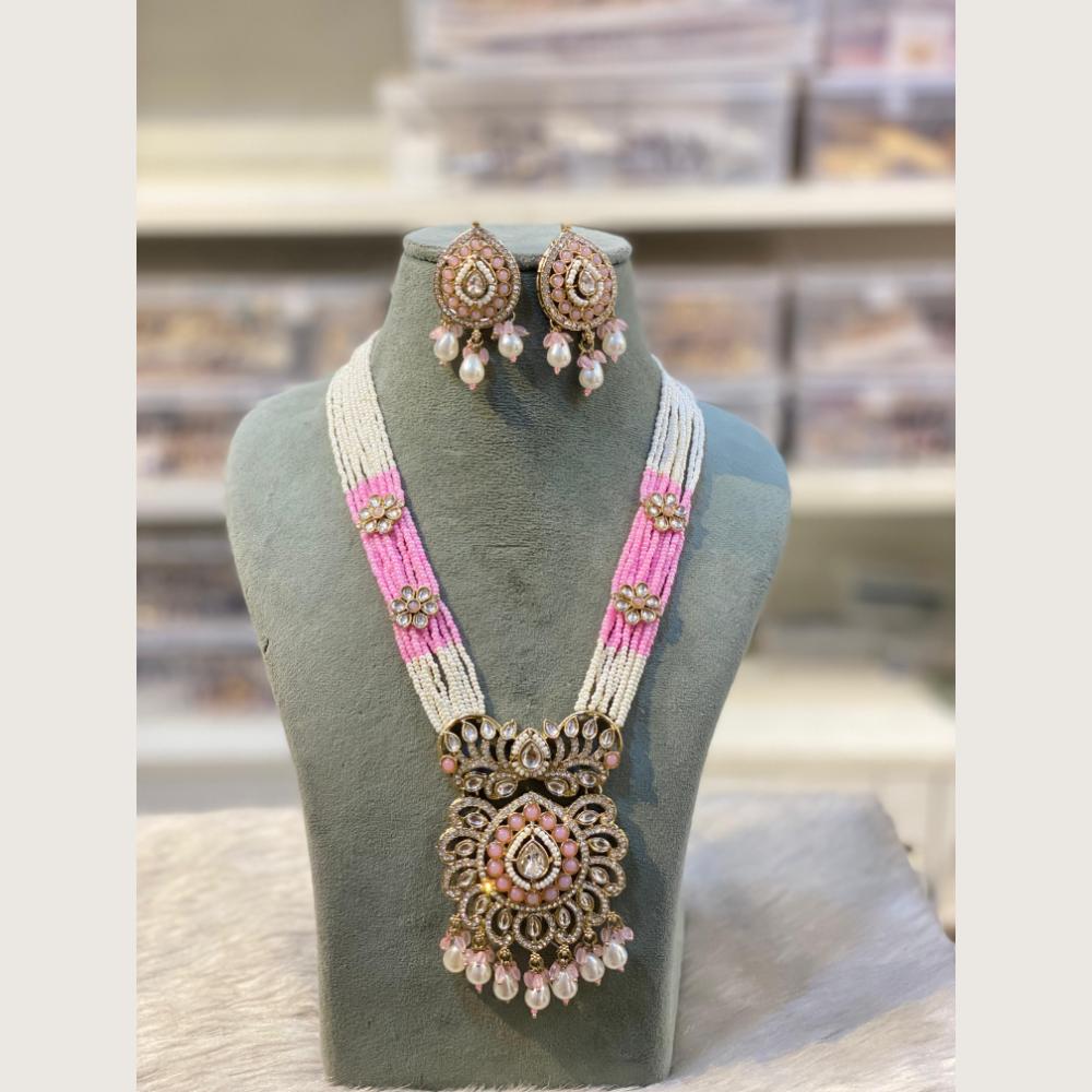 Hira Collections Elegant Pota Stone And Austrian Stone Pearl Long Necklace Set