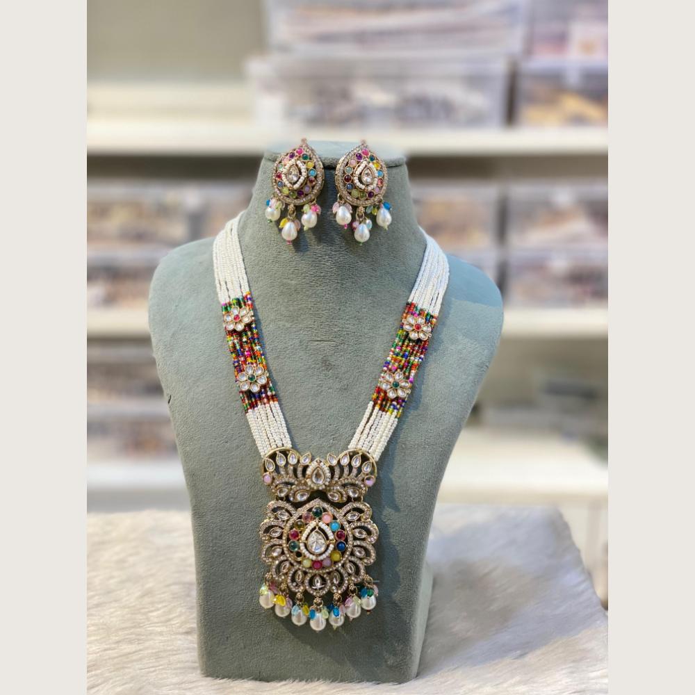 Hira Collections Elegant Pota Stone And Austrian Stone Pearl Long Necklace Set