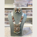 Hira Collections Elegant Pota Stone And Austrian Stone Pearl Long Necklace Set