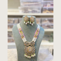 Hira Collections Elegant Pota Stone And Austrian Stone Pearl Long Necklace Set