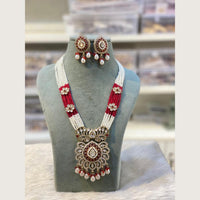 Hira Collections Elegant Pota Stone And Austrian Stone Pearl Long Necklace Set