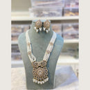 Hira Collections Elegant Pota Stone And Austrian Stone Pearl Long Necklace Set