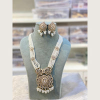 Hira Collections Elegant Pota Stone And Austrian Stone Pearl Long Necklace Set