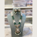 Hira Collections Elegant Pota Stone And Austrian Stone Pearl Long Necklace Set