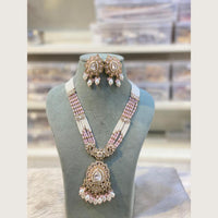 Hira Collections Elegant Pota Stone And Austrian Stone Pearl Long Necklace Set