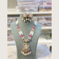 Hira Collections Elegant Pota Stone And Austrian Stone Pearl Long Necklace Set