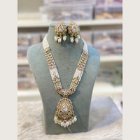 Hira Collections Elegant Pota Stone And Austrian Stone Pearl Long Necklace Set