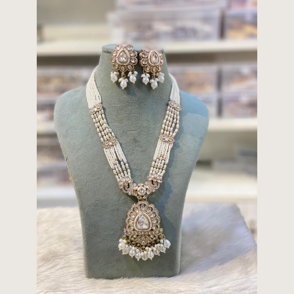 Hira Collections Elegant Pota Stone And Austrian Stone Pearl Long Necklace Set