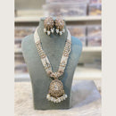 Hira Collections Elegant Pota Stone And Austrian Stone Pearl Long Necklace Set