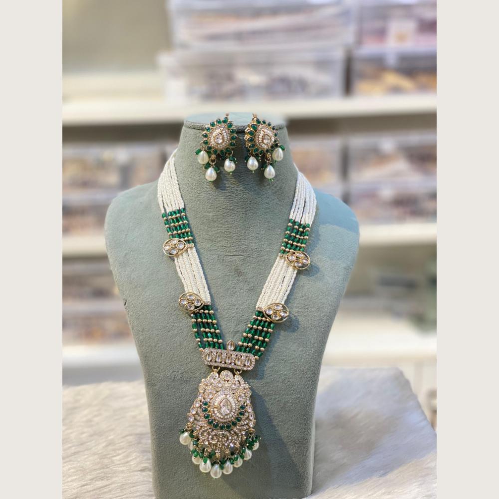 Hira Collections Elegant Pota Stone And Austrian Stone Pearl Long Necklace Set