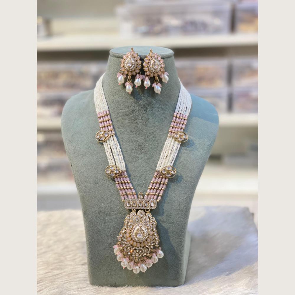 Hira Collections Elegant Pota Stone And Austrian Stone Pearl Long Necklace Set