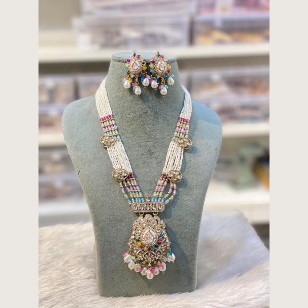 Hira Collections Elegant Pota Stone And Austrian Stone Pearl Long Necklace Set