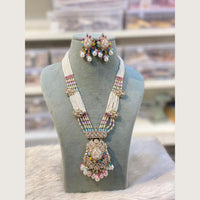 Hira Collections Elegant Pota Stone And Austrian Stone Pearl Long Necklace Set