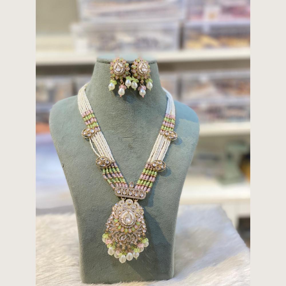 Hira Collections Elegant Pota Stone And Austrian Stone Pearl Long Necklace Set