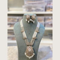 Hira Collections Elegant Pota Stone And Austrian Stone Pearl Long Necklace Set