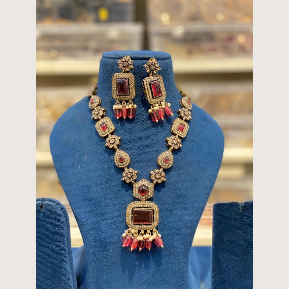 Hira Collections Elegant Pota Stone And Austrian Stone Pearl Necklace Set
