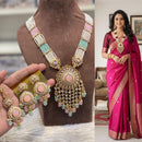 Hira Collections Elegant Kundan Stone And Austrian Stone Beads Long Necklace Set