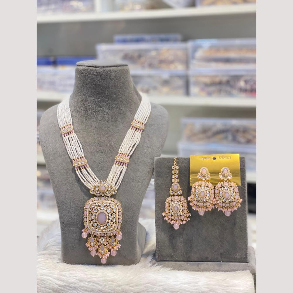 Hira Collections Elegant Kundan Stone And Austrian Stone Beads Long Necklace Set