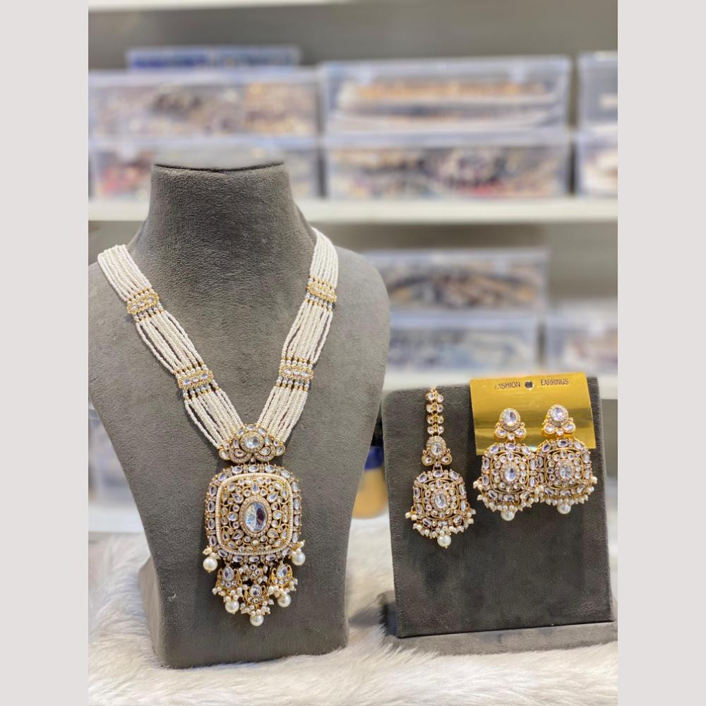 Hira Collections Elegant Kundan Stone And Austrian Stone Beads Long Necklace Set