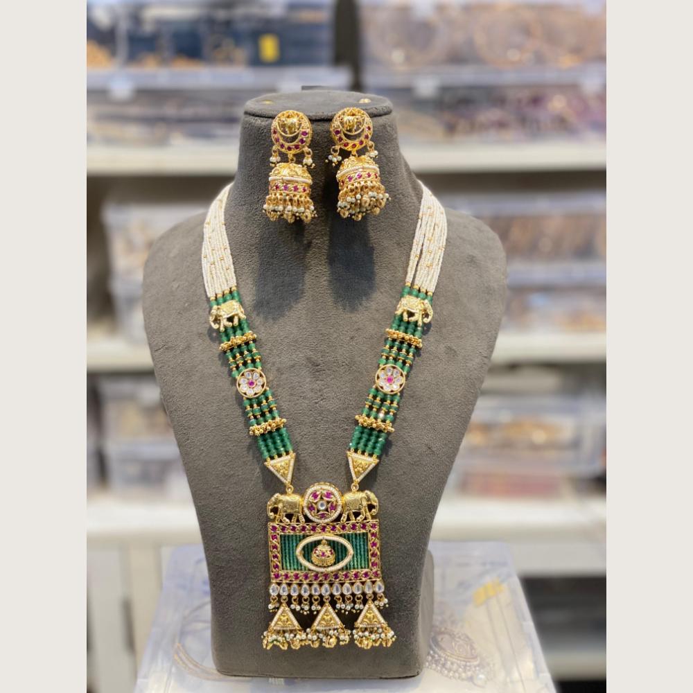 Hira Collections Premium Pota Stone And Beads Long Necklace Set