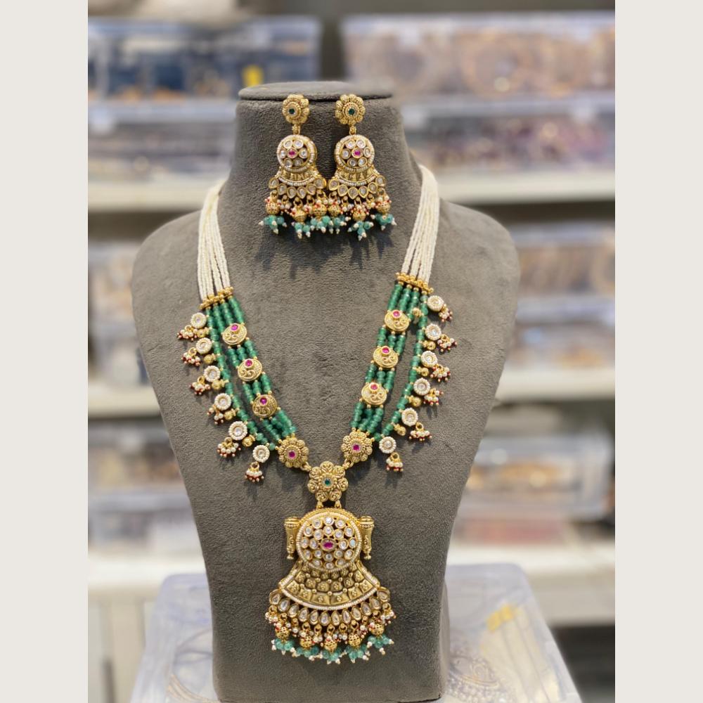 Hira Collections Premium Pota Stone And Beads Long Necklace Set