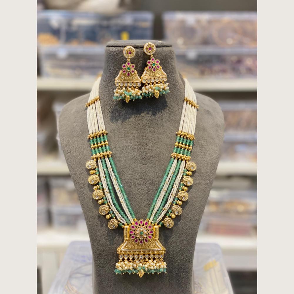 Hira Collections Premium Pota Stone And Beads Long Necklace Set