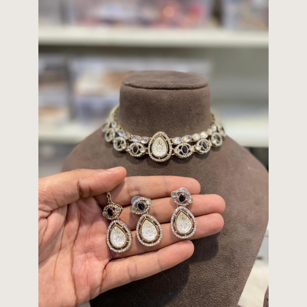 Hira Collections Premium Pota Stone And Austrian Stone Choker Necklace Set  